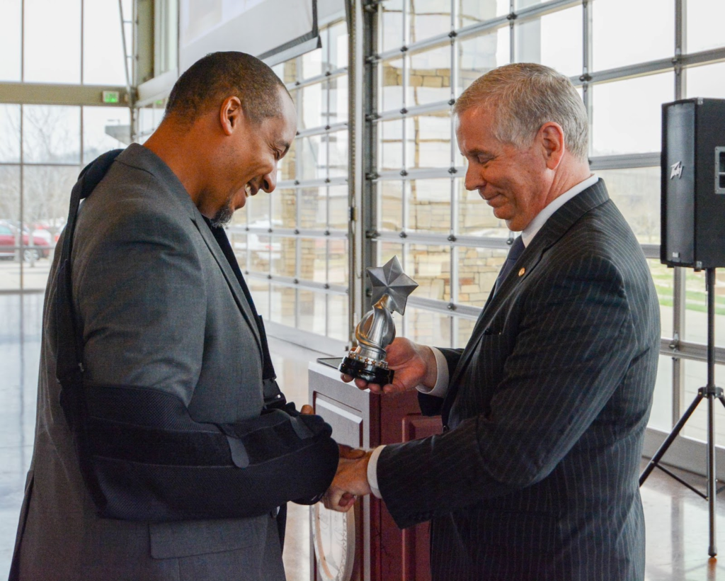 Clarksville Mayor Joe Pitts awarded Willie Scott, an employee from the Clarksville Street Department, with the Employee of the Year award during the Cause for Applause event on March 7 at the  Wilma Rudolph Event Center